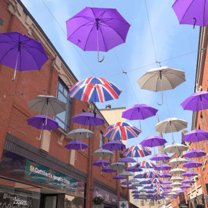 umbrella street in prince bishops place for kings coronation