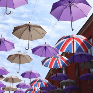 umbrella street in prince bishops square for kings coronation